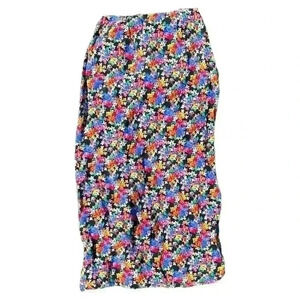 Vintage Harold’s Multicolor & Black Floral Maxi Skirt with Side Slit Size 8